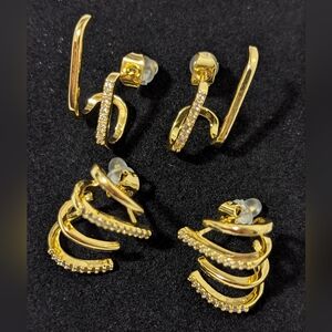 Morotole | Gold-Plated Sterling Silver Triple-Claw Illusion Earrings & Ear Cuff